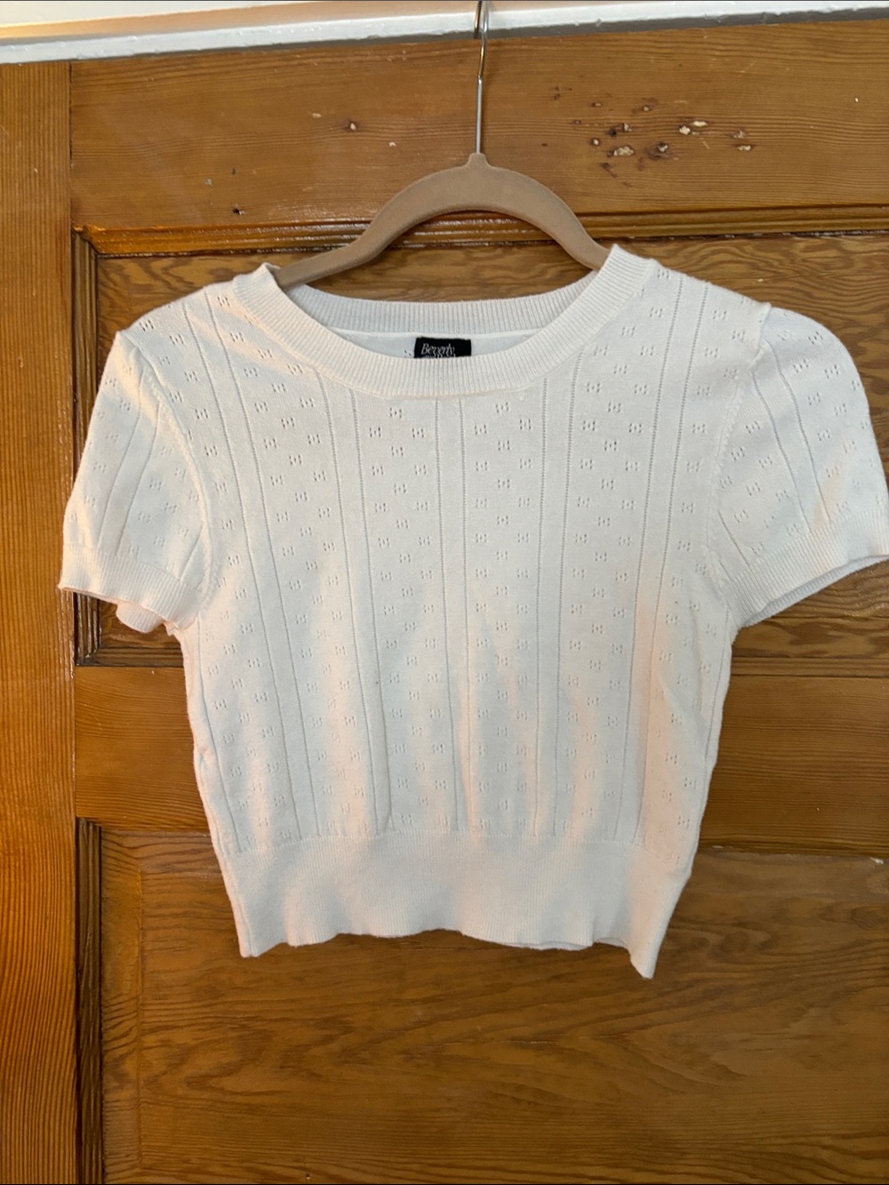 Brandy Melville White Eyelet Knit Short Sleeve Top